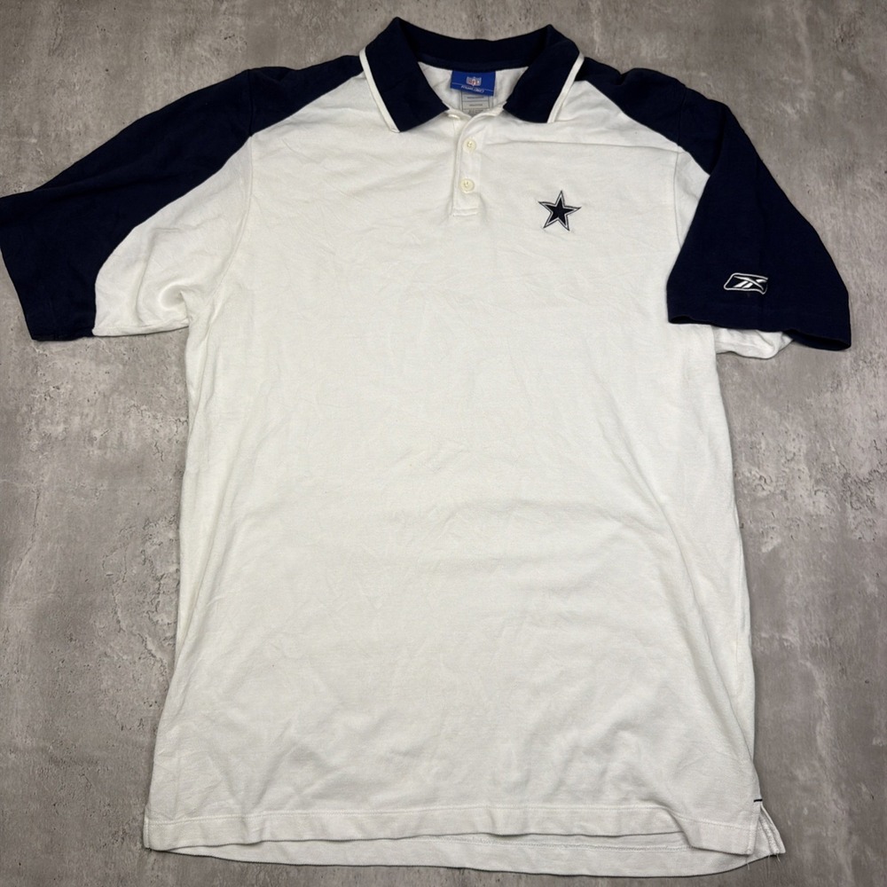 Reebok Dallas Cowboys NFL Men's Polo Shirt White Navy Blue Star Football